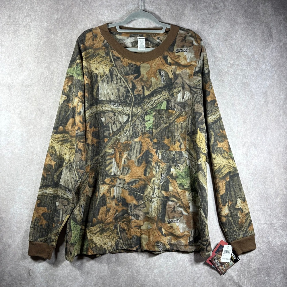 Liberty Shirt Mens 2XL Brown Advantage Timber Camo Long Sleeve Pocket Tee NEW